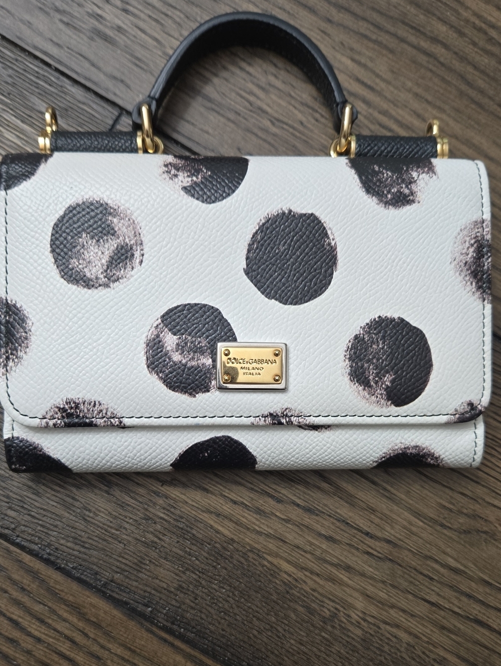 Dolce & Gabbana White Leather Polka Dot Crossbody with Gold Hardware
